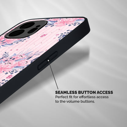 Pink Floral and Stripes Shockproof Hybrid Protection (Metal + TPU) Back Case Cover
