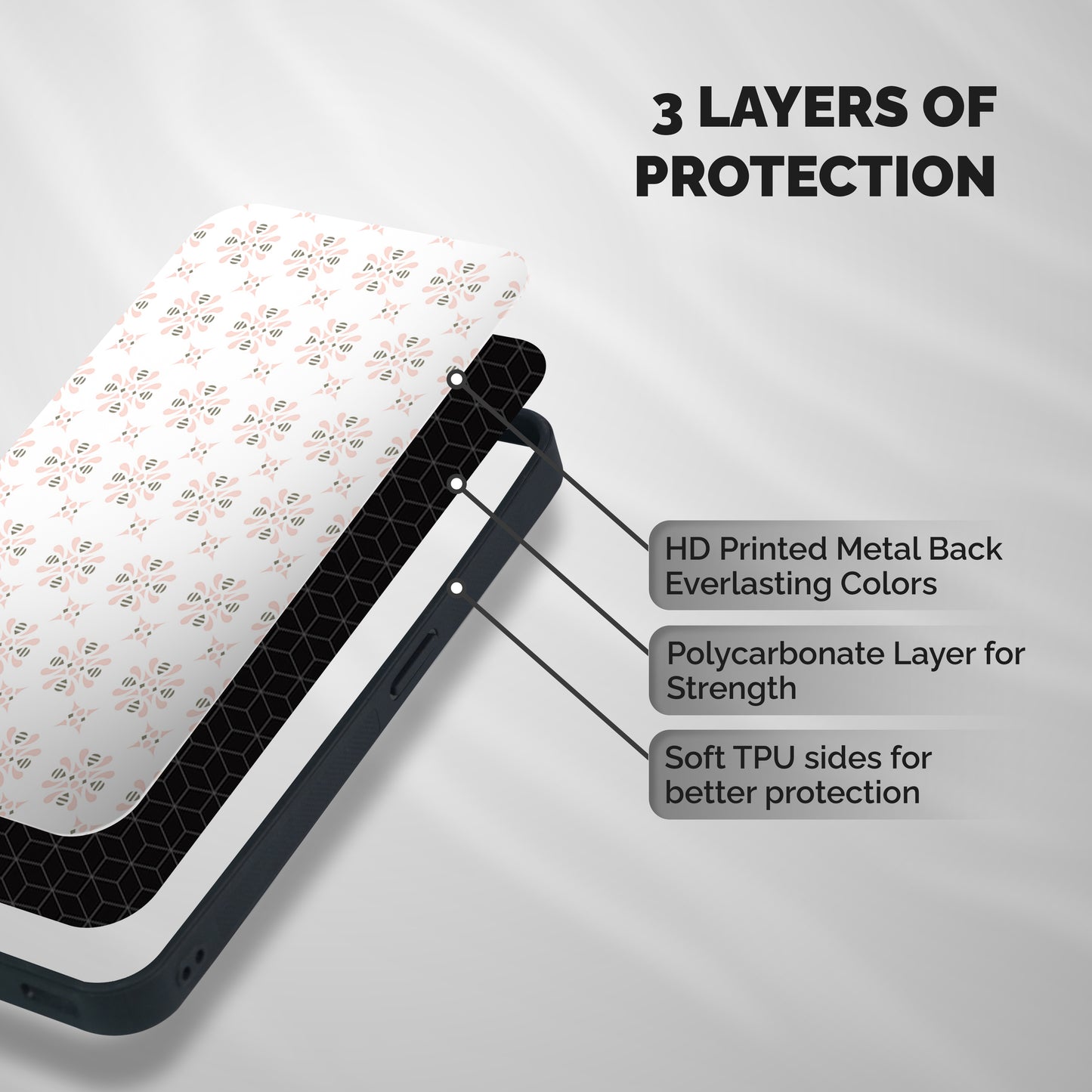 Pink Floral Pattern Shockproof Hybrid Protection (Metal + TPU) Back Case Cover