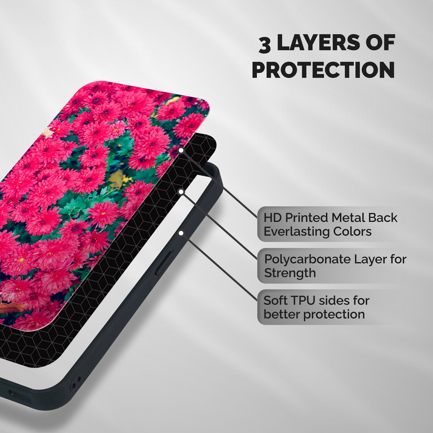 Pink Flowers Shockproof Hybrid Protection (Metal + TPU) Back Case Cover