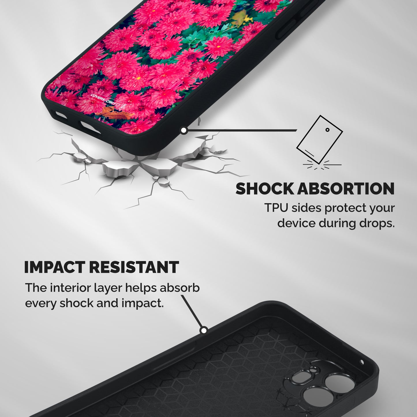 Pink Flowers Shockproof Hybrid Protection (Metal + TPU) Back Case Cover