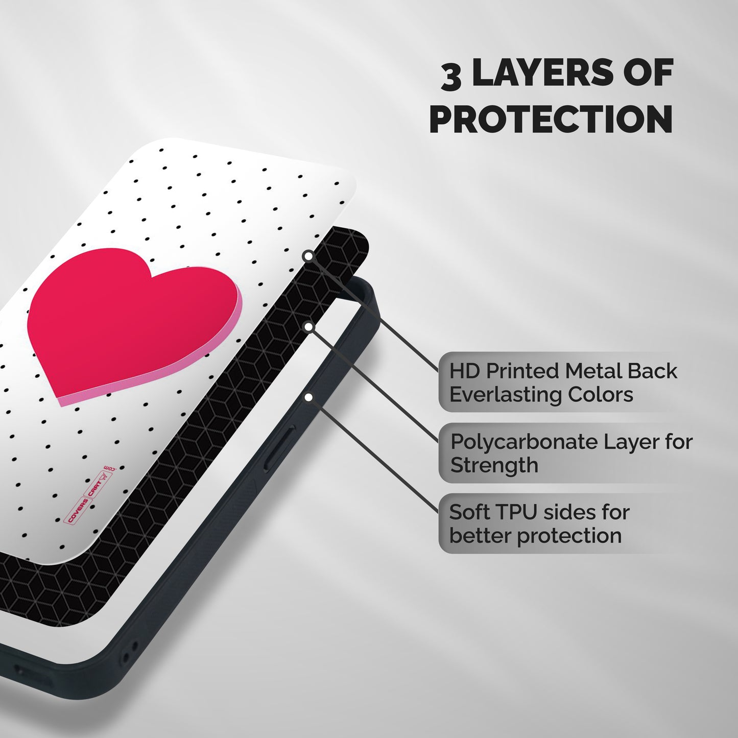 Pink Polka Heart Shockproof Hybrid Protection (Metal + TPU) Back Case Cover