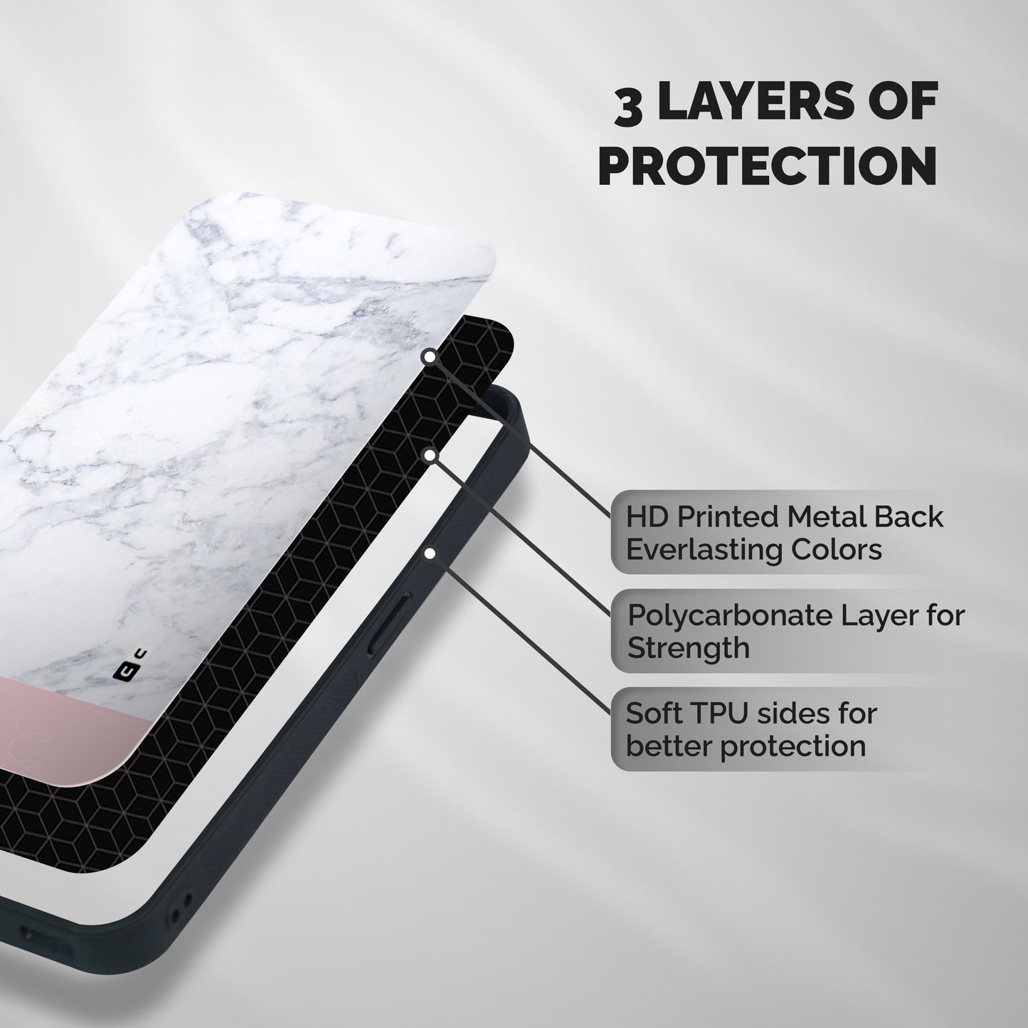 Pink White Merge Marble Shockproof Hybrid Protection (Metal + TPU) Back Case Cover