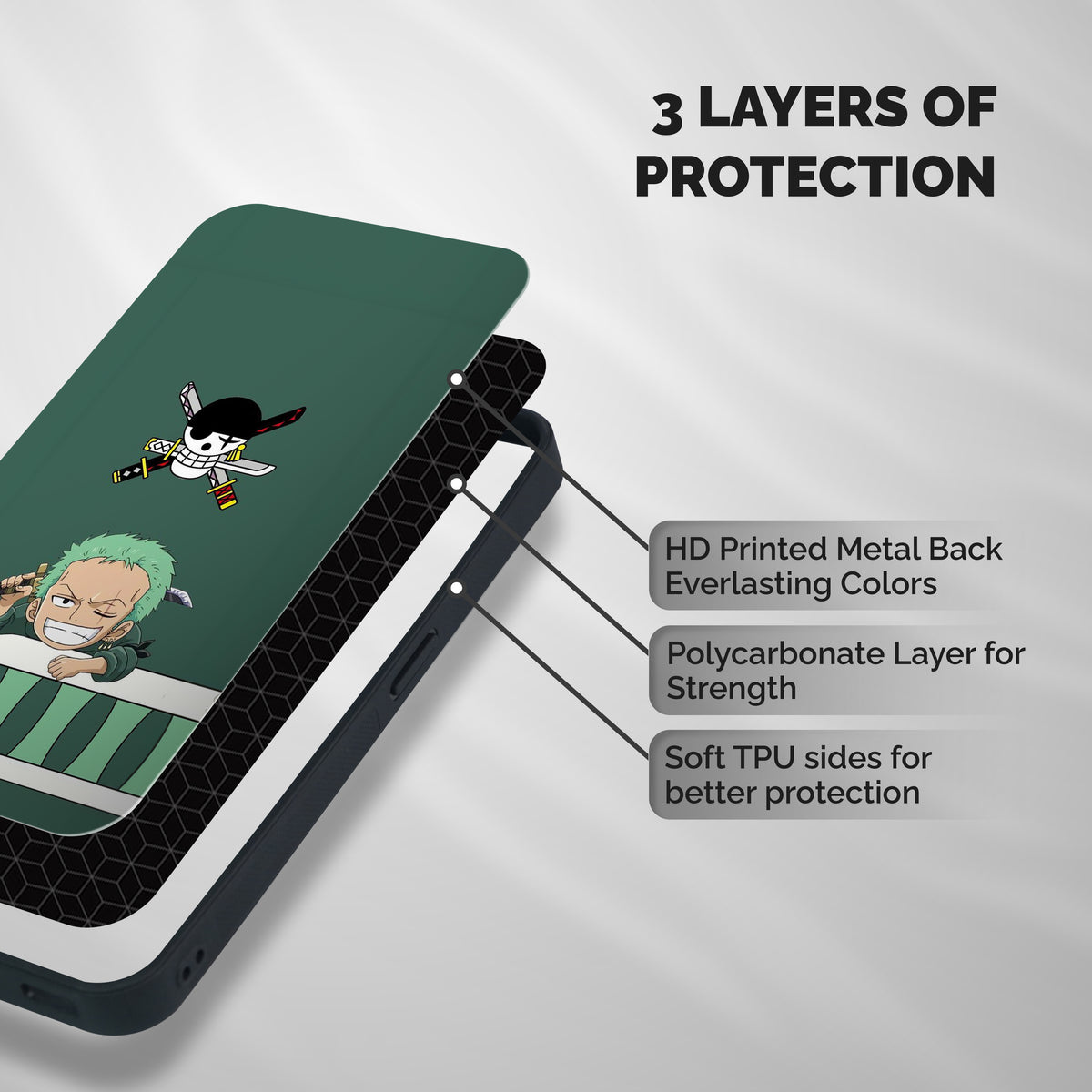 Pirate Hunter Zoro Shockproof Hybrid Protection (Metal + TPU) Back Case Cover