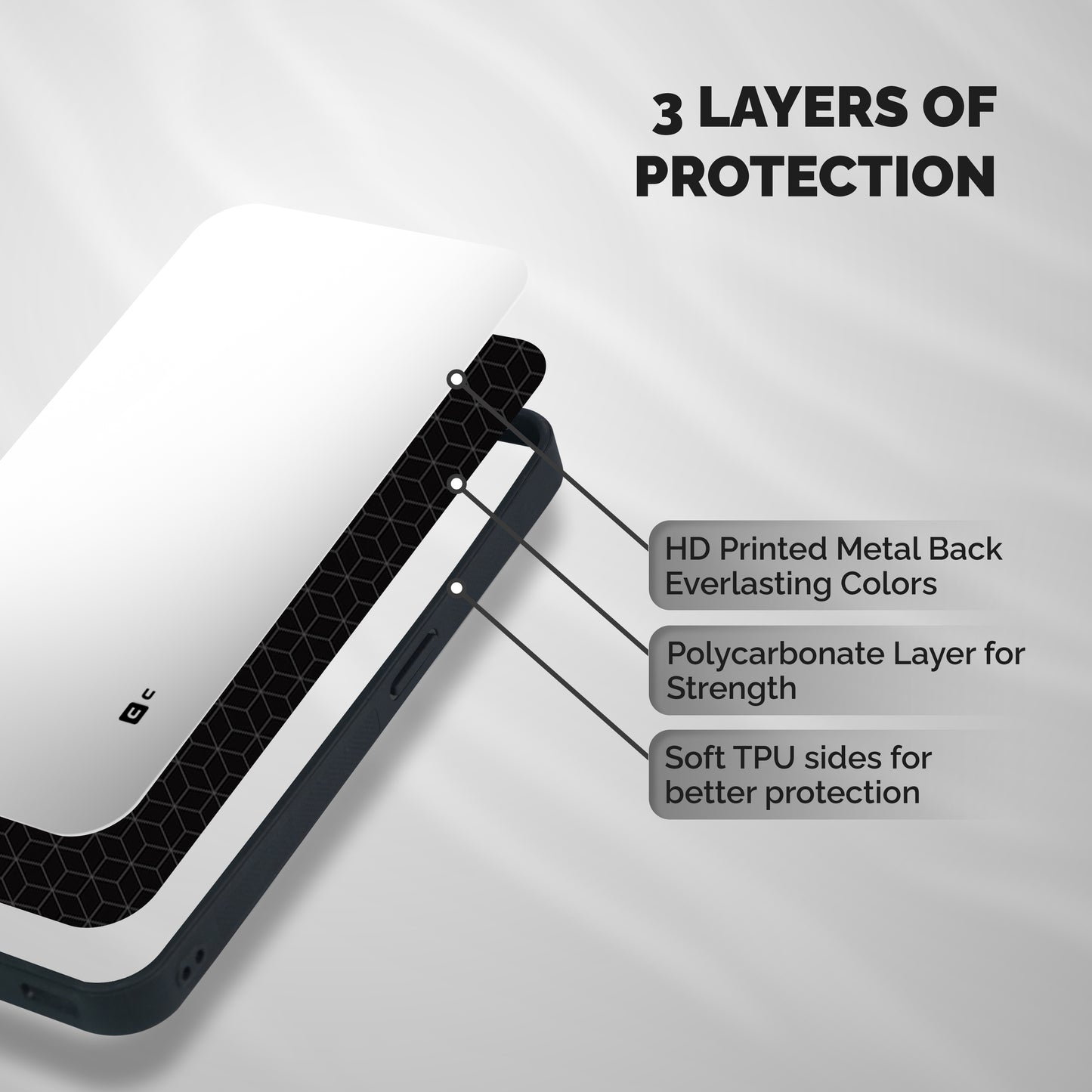 Plain White Shockproof Hybrid Protection (Metal + TPU) Back Case Cover