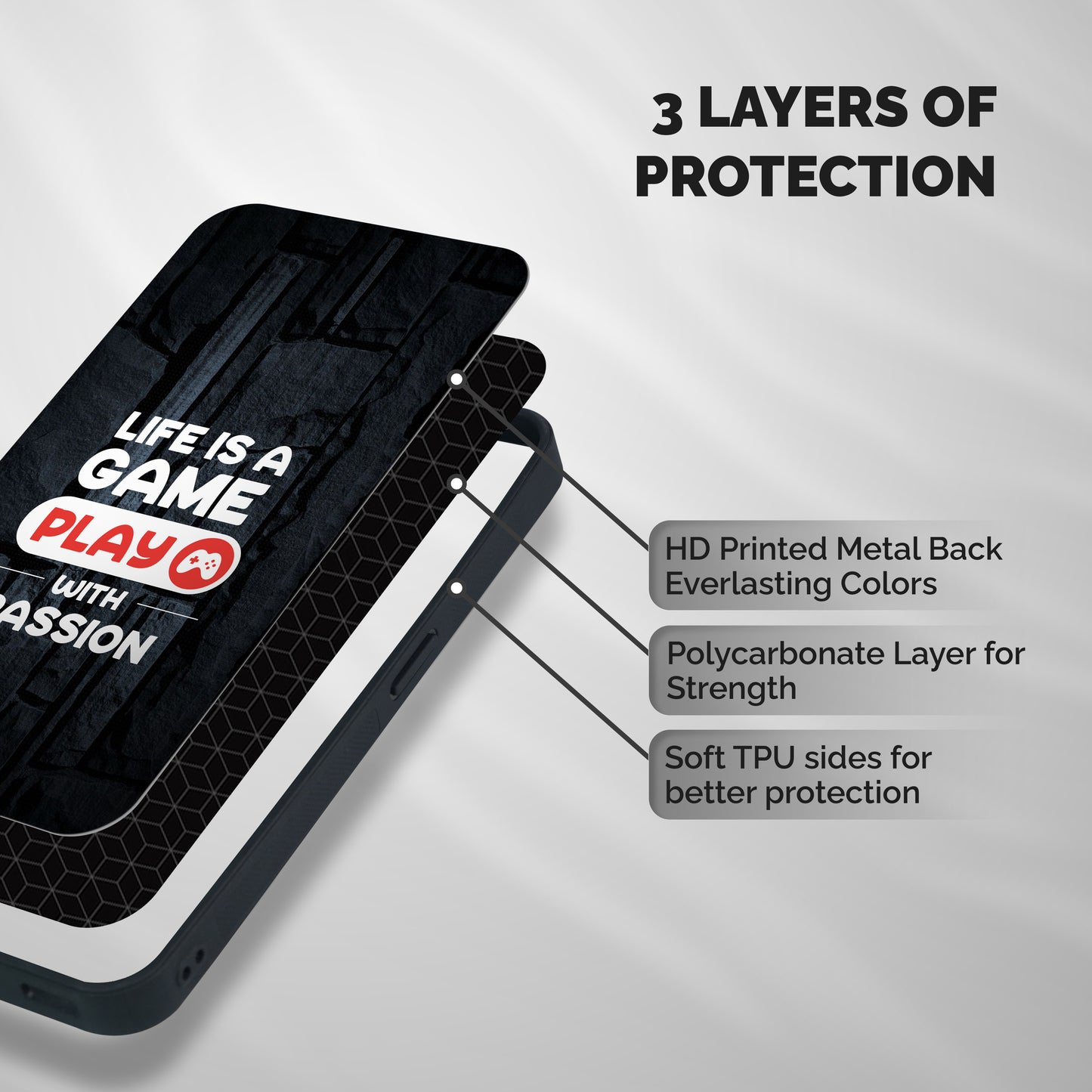 Play With Passion Shockproof Hybrid Protection (Metal + TPU) Back Case Cover
