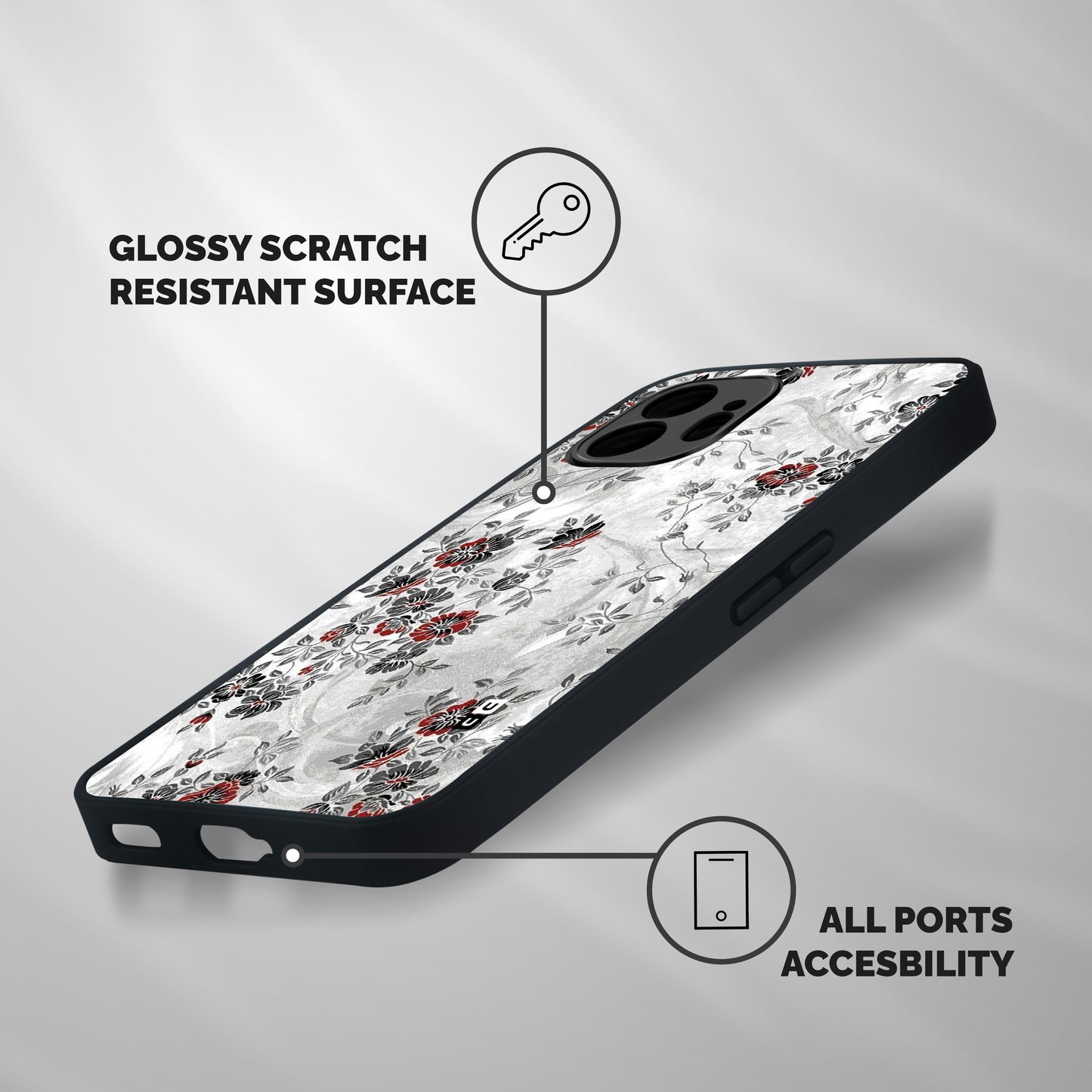 Pleasing Grey Floral Shockproof Hybrid Protection (Metal + TPU) Back Case Cover