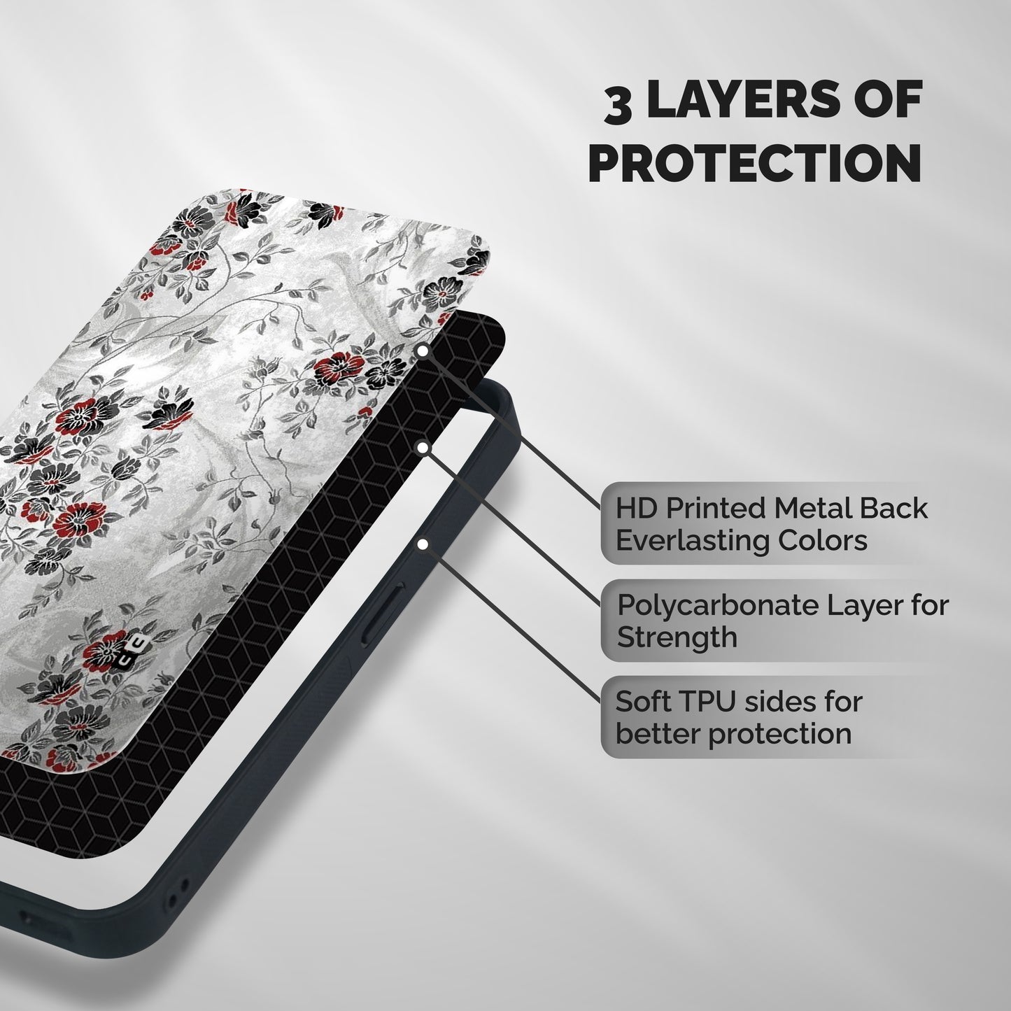 Pleasing Grey Floral Shockproof Hybrid Protection (Metal + TPU) Back Case Cover