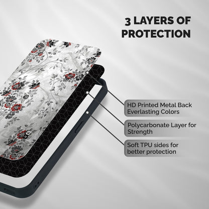 Pleasing Grey Floral Shockproof Hybrid Protection (Metal + TPU) Back Case Cover
