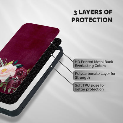 Plum Floral Design Shockproof Hybrid Protection (Metal + TPU) Back Case Cover