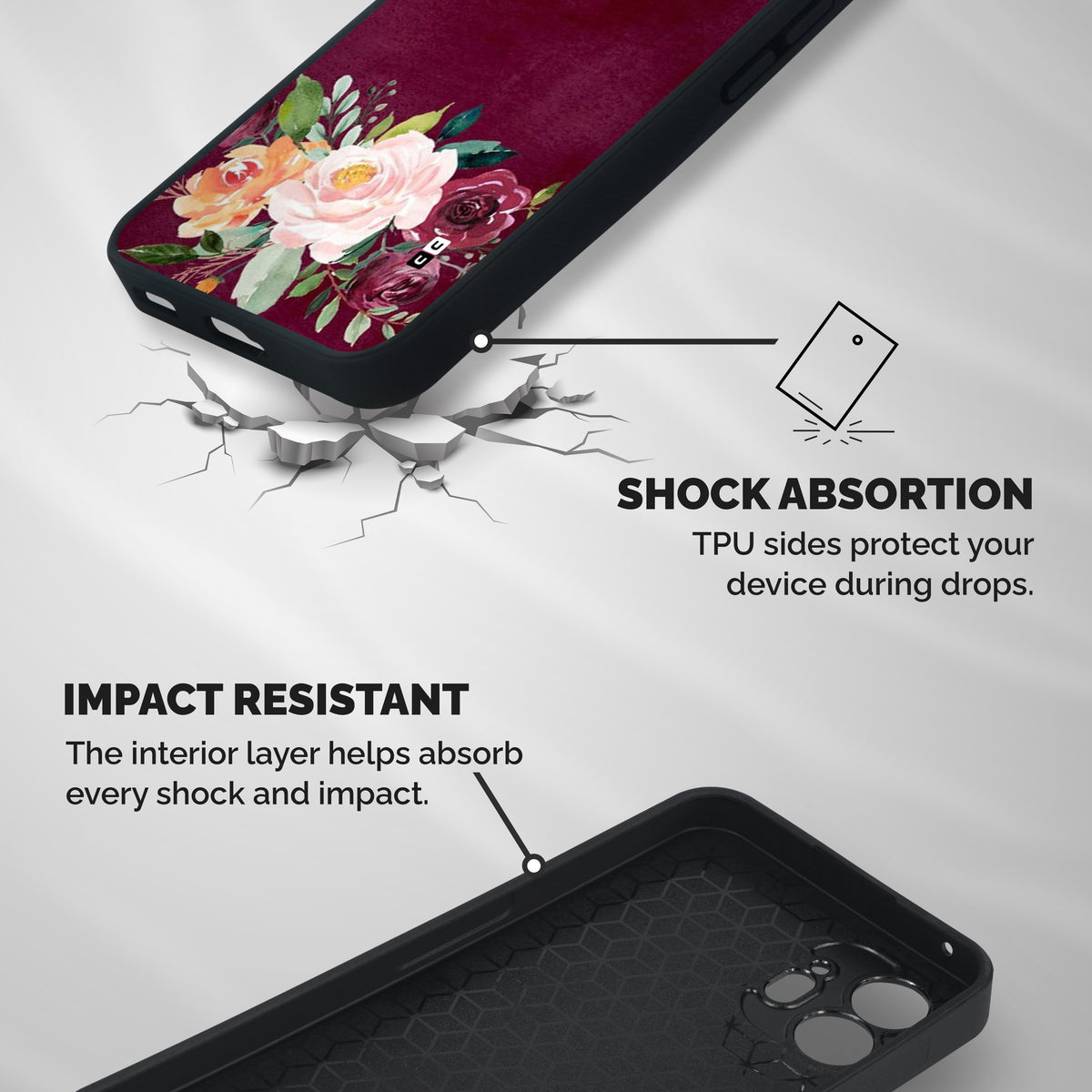 Plum Floral Design Shockproof Hybrid Protection (Metal + TPU) Back Case Cover