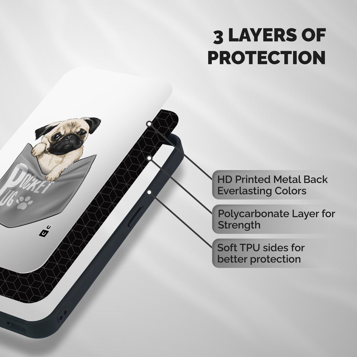 Pocket Pug Shockproof Hybrid Protection (Metal + TPU) Back Case Cover