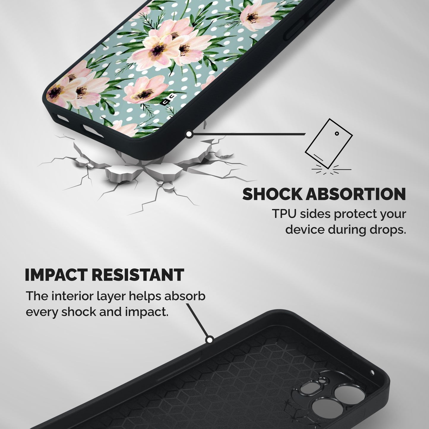 Polka Art Floral Shockproof Hybrid Protection (Metal + TPU) Back Case Cover