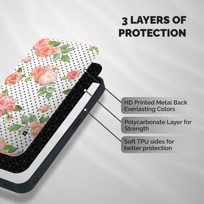 Polka Bloom White Shockproof Hybrid Protection (Metal + TPU) Back Case Cover