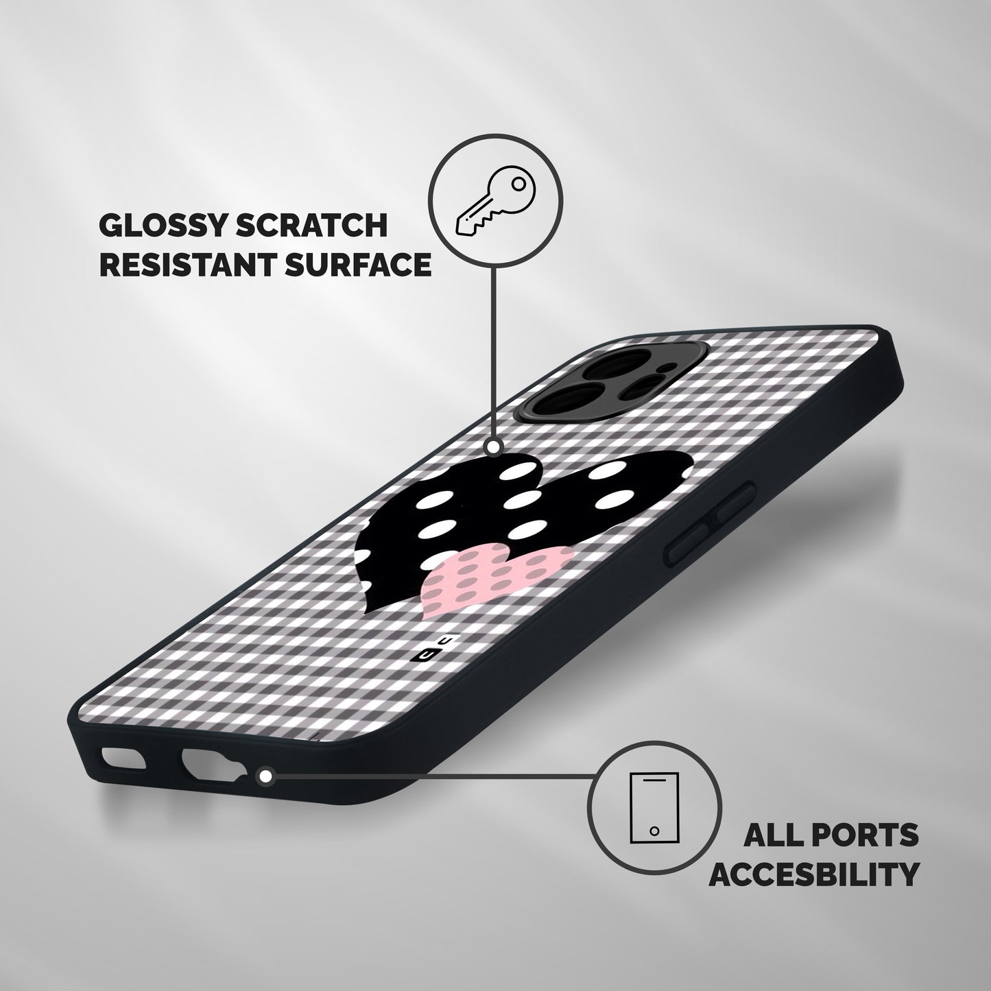Polka Check Hearts Shockproof Hybrid Protection (Metal + TPU) Back Case Cover