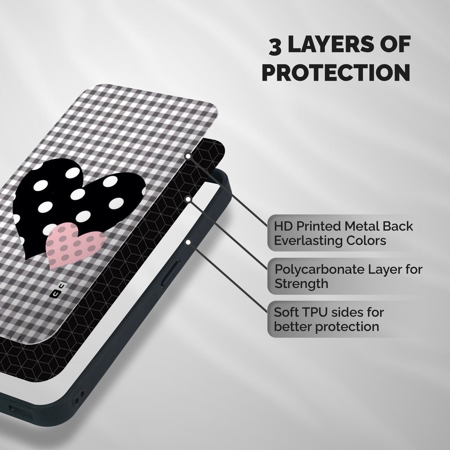 Polka Check Hearts Shockproof Hybrid Protection (Metal + TPU) Back Case Cover