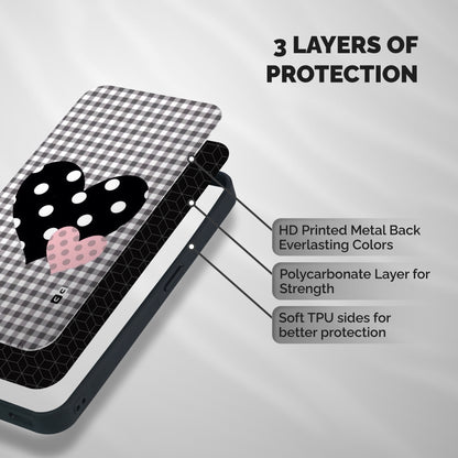 Polka Check Hearts Shockproof Hybrid Protection (Metal + TPU) Back Case Cover