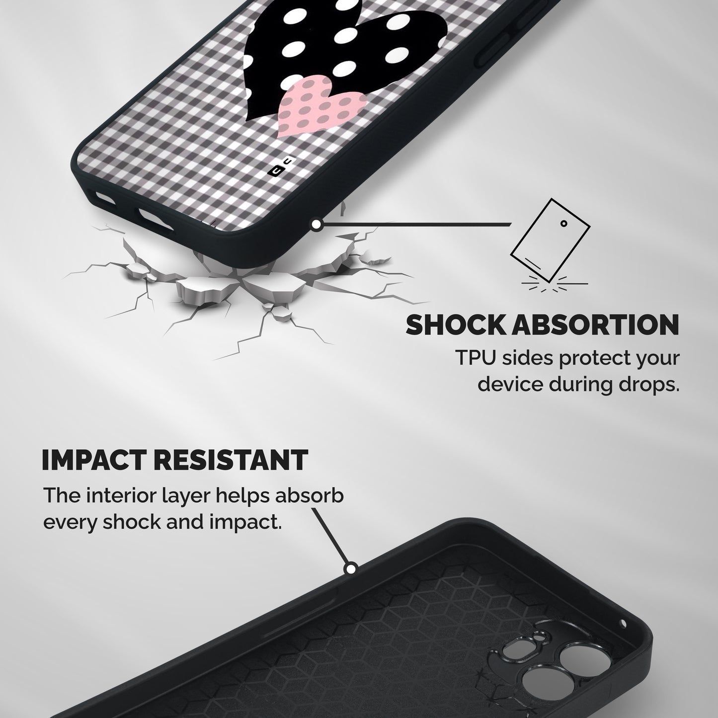 Polka Check Hearts Shockproof Hybrid Protection (Metal + TPU) Back Case Cover
