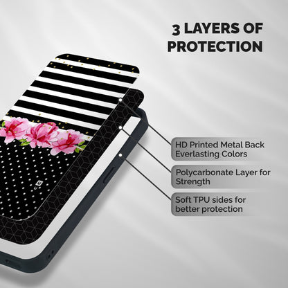 Polka Floral Stripes Shockproof Hybrid Protection (Metal + TPU) Back Case Cover