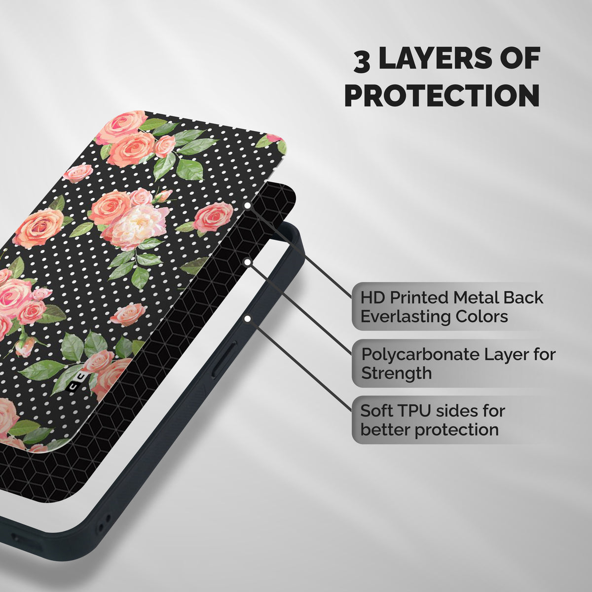 Polka Peach Shockproof Hybrid Protection (Metal + TPU) Back Case Cover