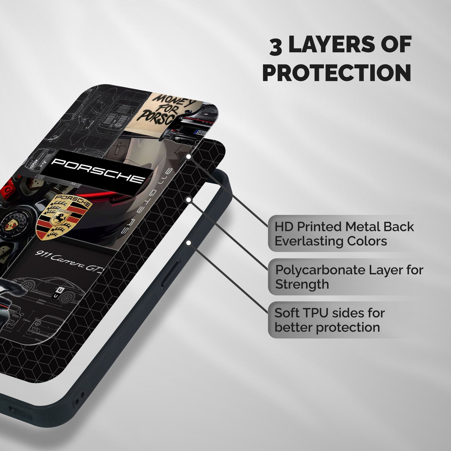 Porsche Heritage Collage Shockproof Hybrid Protection (Metal + TPU) Back Case Cover