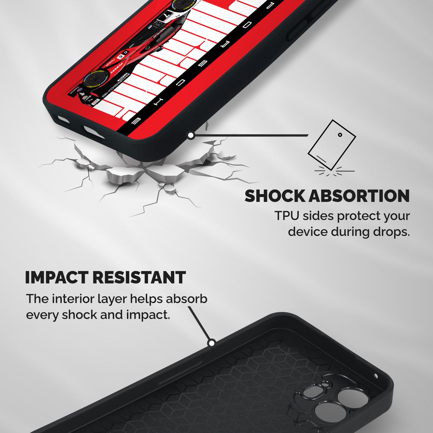 Porsche Race Car Artwork Shockproof Hybrid Protection (Metal + TPU) Back Case Cover