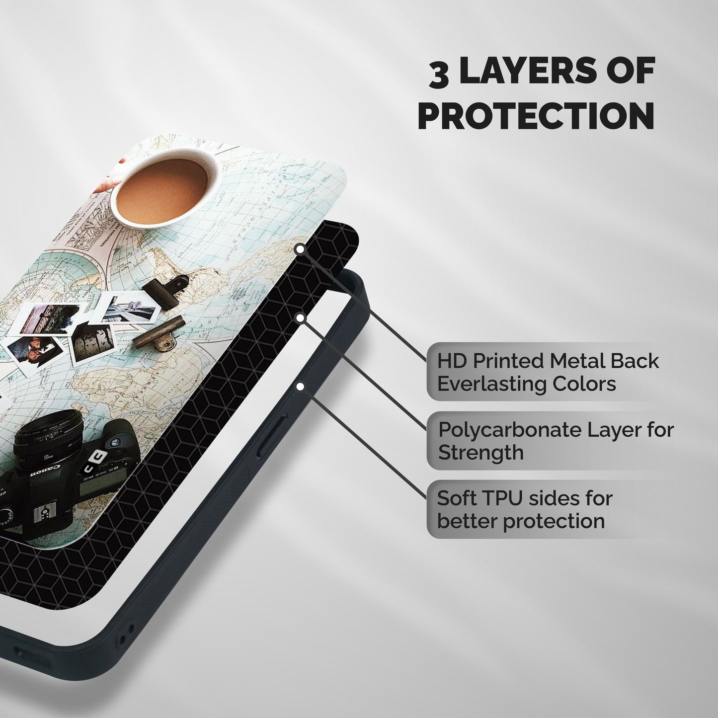 Post Stamps Travel Shockproof Hybrid Protection (Metal + TPU) Back Case Cover
