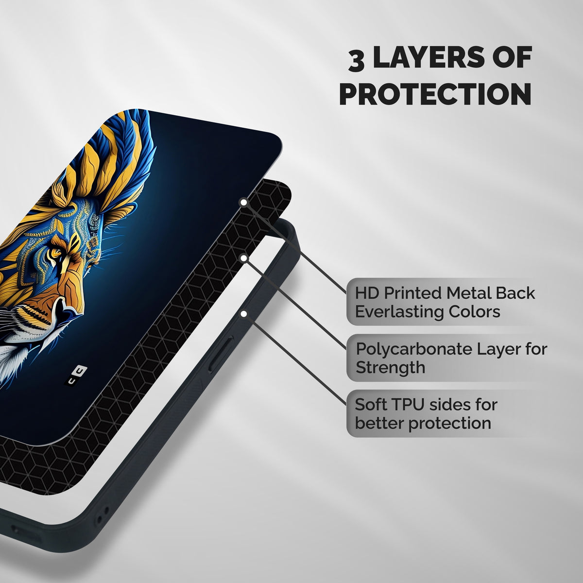 Premium Lion Abstract Side Art Shockproof Hybrid Protection (Metal + TPU) Back Case Cover