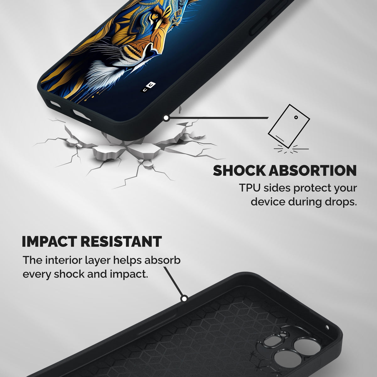 Premium Lion Abstract Side Art Shockproof Hybrid Protection (Metal + TPU) Back Case Cover