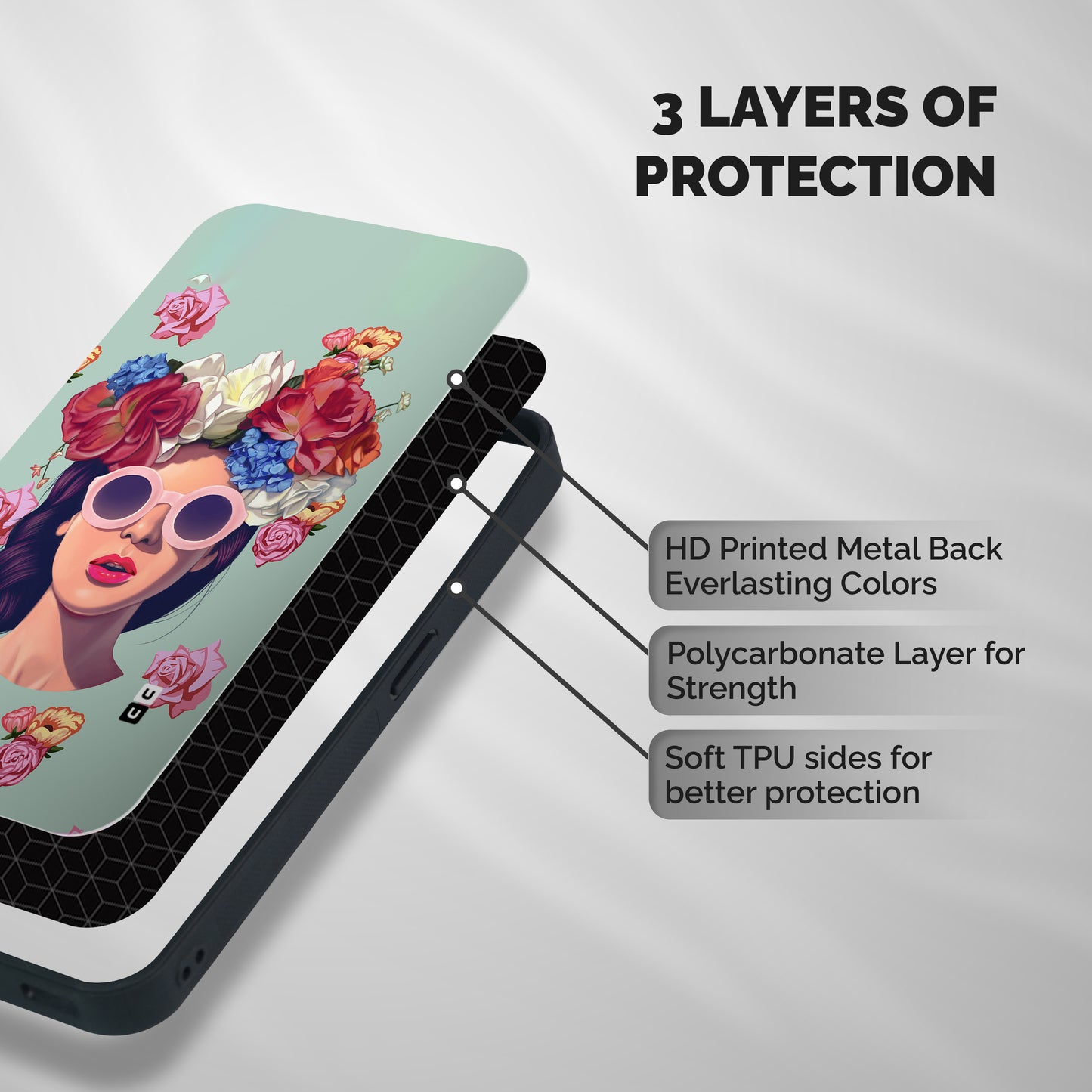 Pretty Girl Florals Illustration Art Shockproof Hybrid Protection (Metal + TPU) Back Case Cover