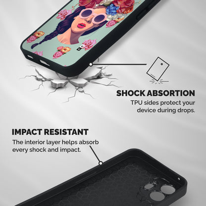 Pretty Girl Florals Illustration Art Shockproof Hybrid Protection (Metal + TPU) Back Case Cover