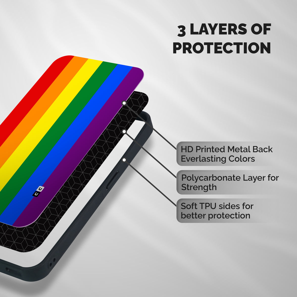 Pride Rainbow Stripes Shockproof Hybrid Protection (Metal + TPU) Back Case Cover