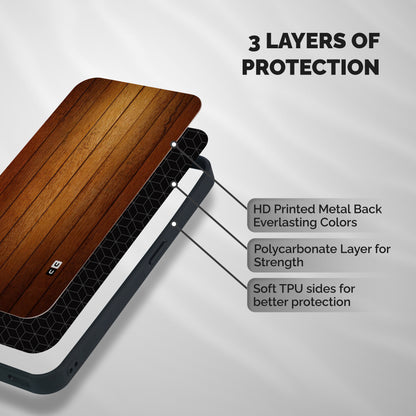 Proper Brown Wood Shockproof Hybrid Protection (Metal + TPU) Back Case Cover