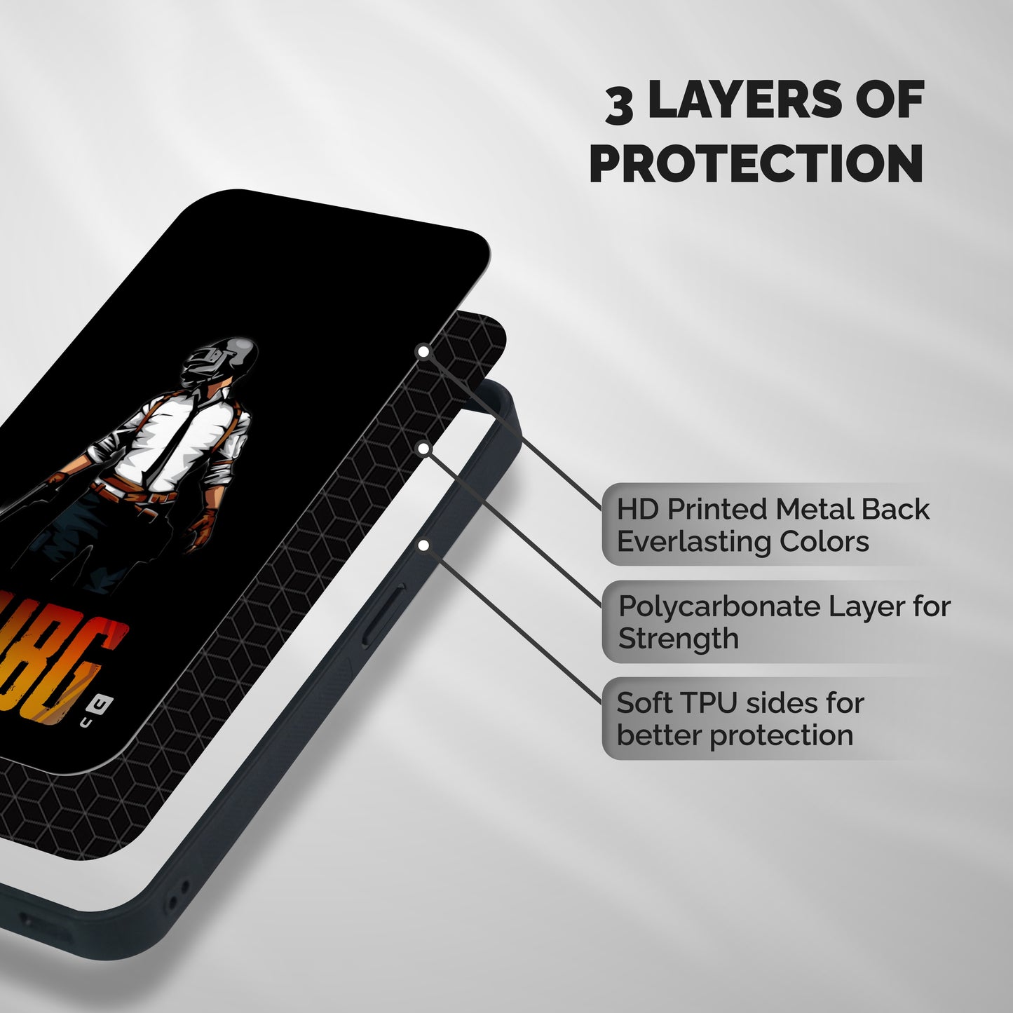 PUBG Game Art Shockproof Hybrid Protection (Metal + TPU) Back Case Cover