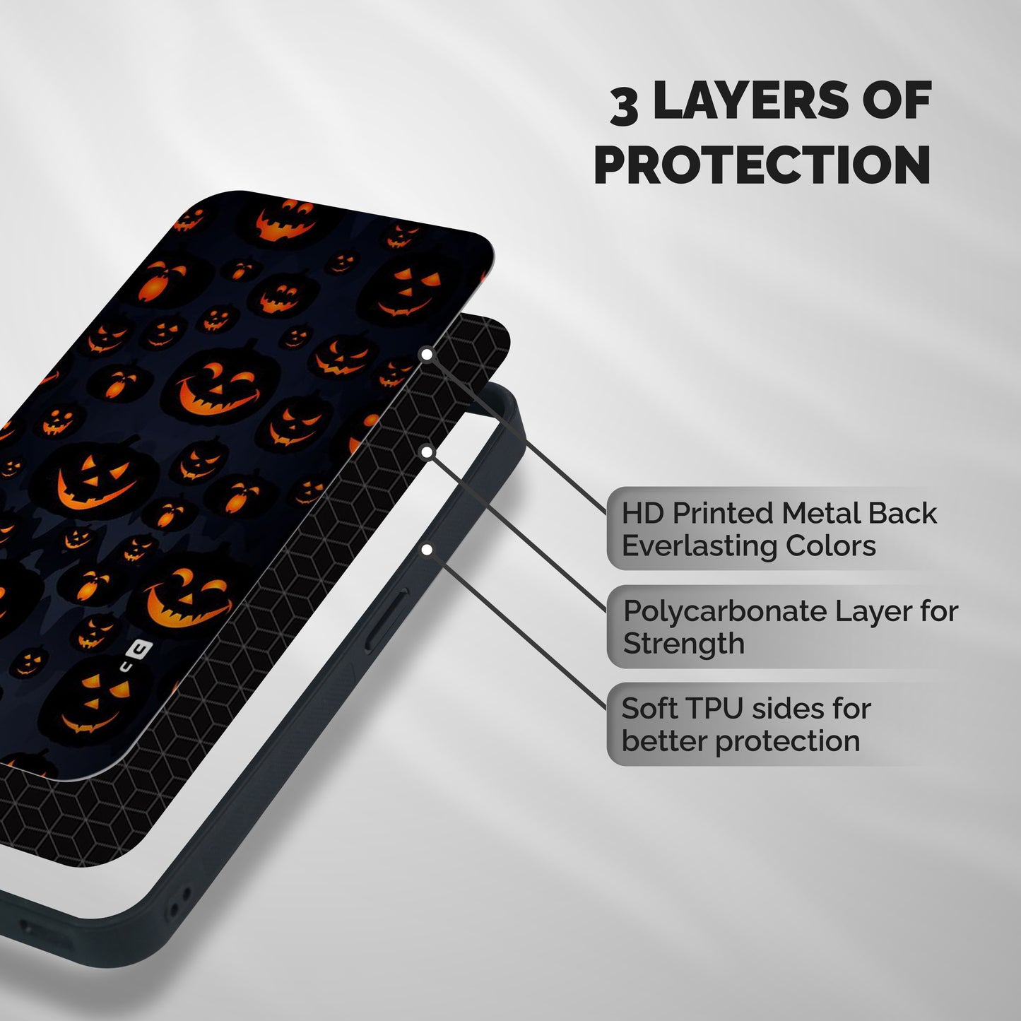 Pumpkin Smile Pattern Shockproof Hybrid Protection (Metal + TPU) Back Case Cover