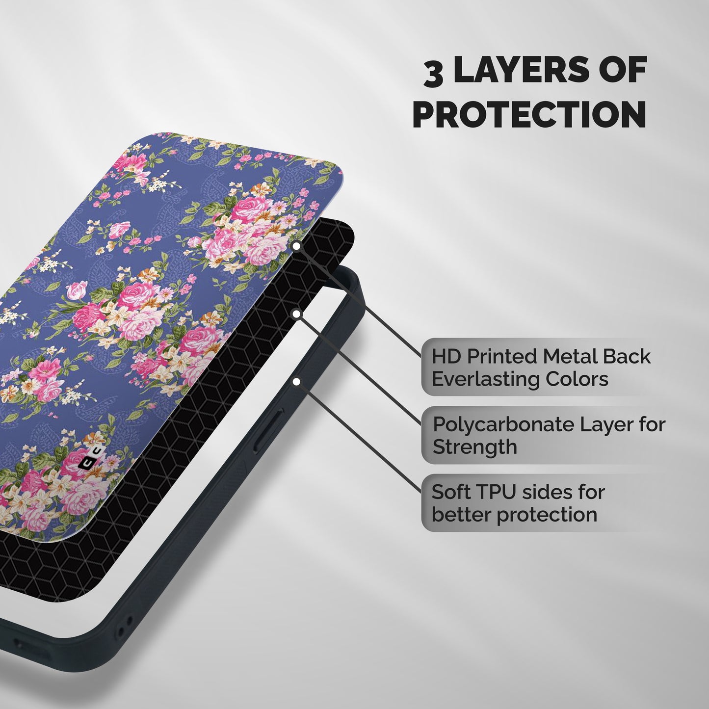 Purple Pink Floral Shockproof Hybrid Protection (Metal + TPU) Back Case Cover