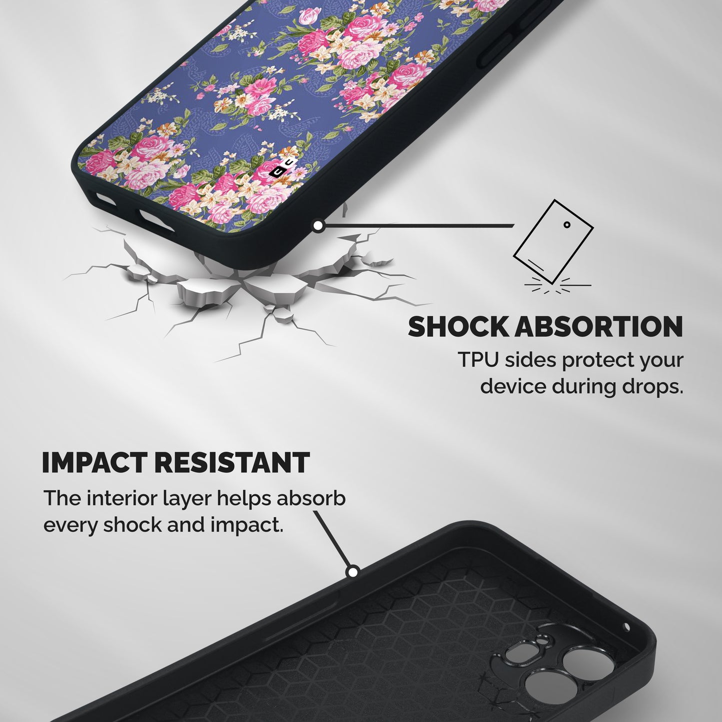 Purple Pink Floral Shockproof Hybrid Protection (Metal + TPU) Back Case Cover