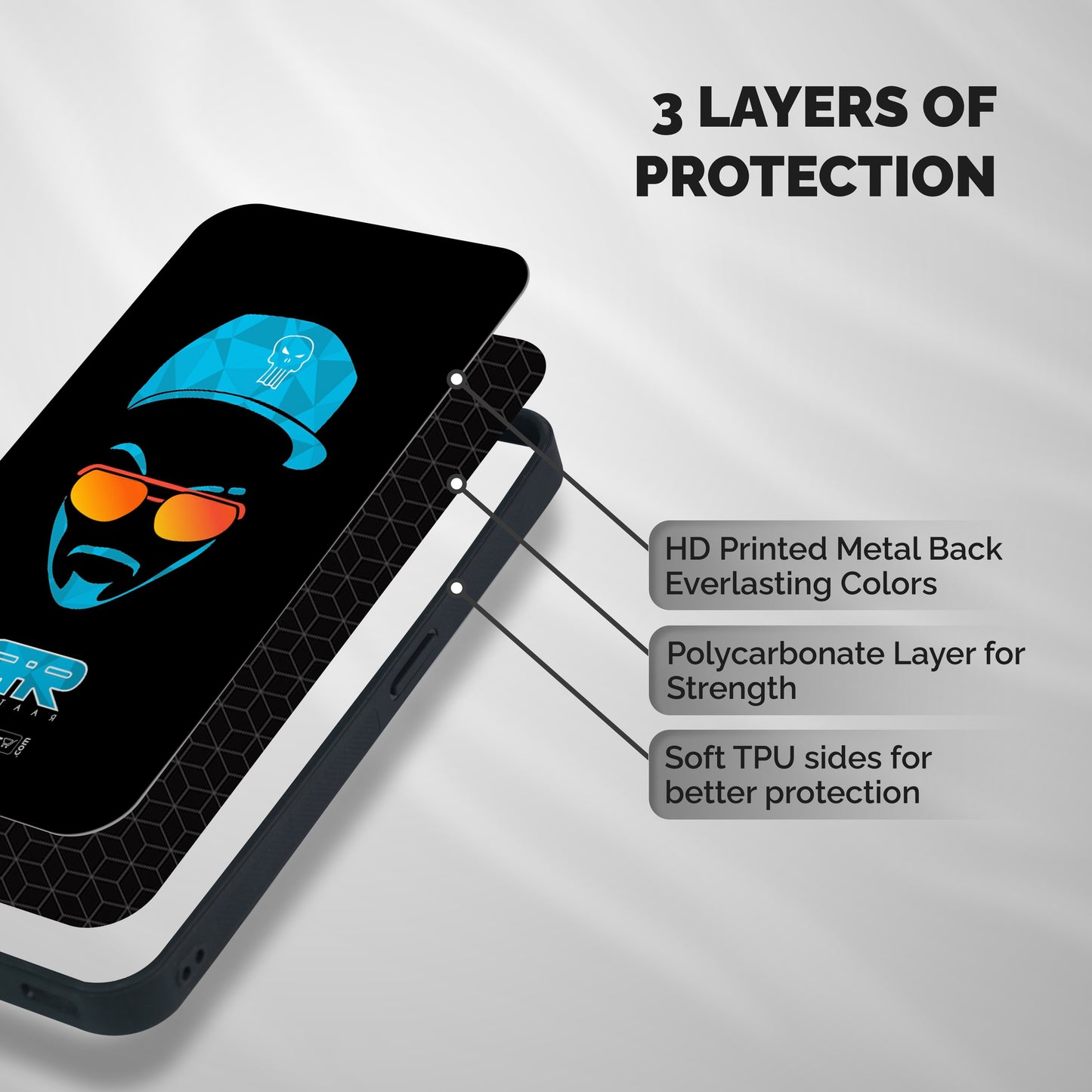Raftaar Black and Blue Shockproof Hybrid Protection (Metal + TPU) Back Case Cover