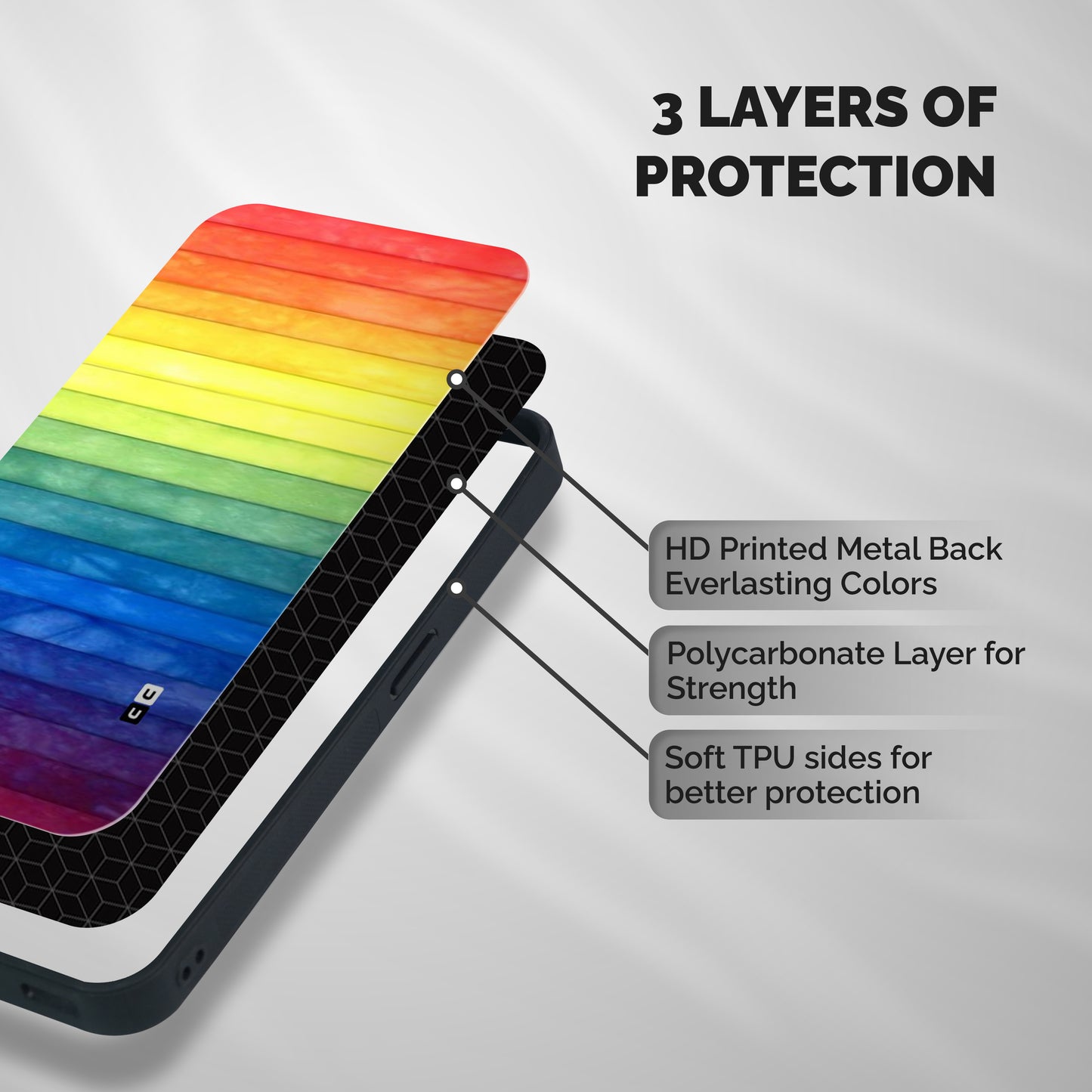 Rainbow Colors Stripes Shockproof Hybrid Protection (Metal + TPU) Back Case Cover