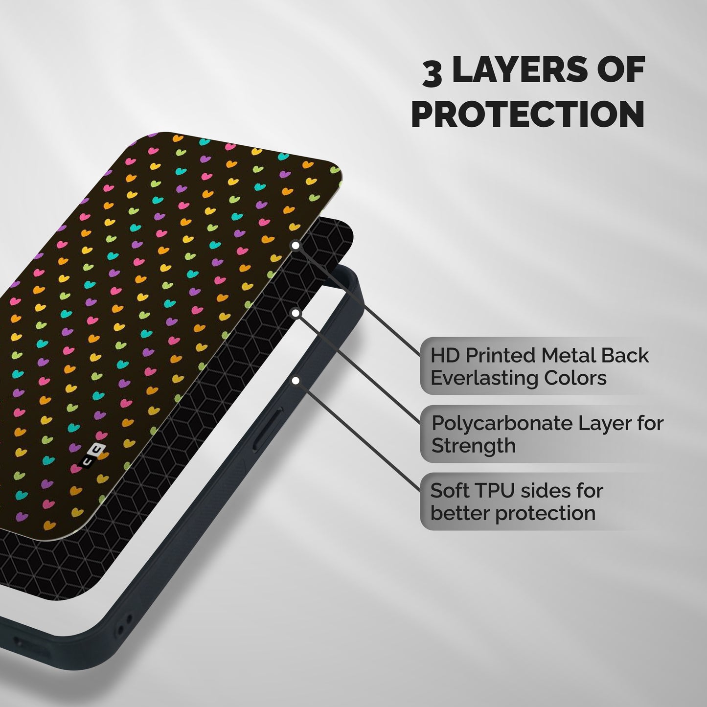 Rainbow Hearts Shockproof Hybrid Protection (Metal + TPU) Back Case Cover