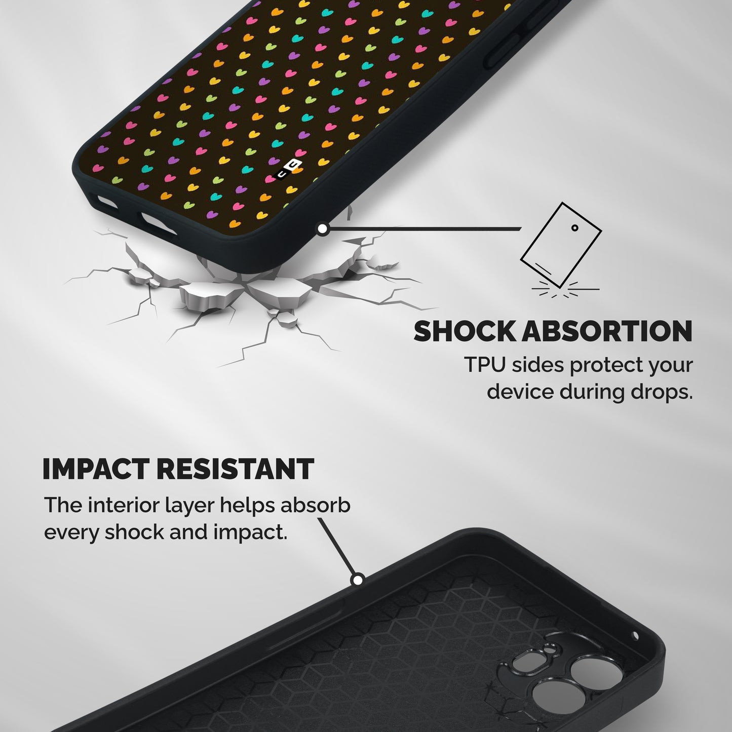Rainbow Hearts Shockproof Hybrid Protection (Metal + TPU) Back Case Cover