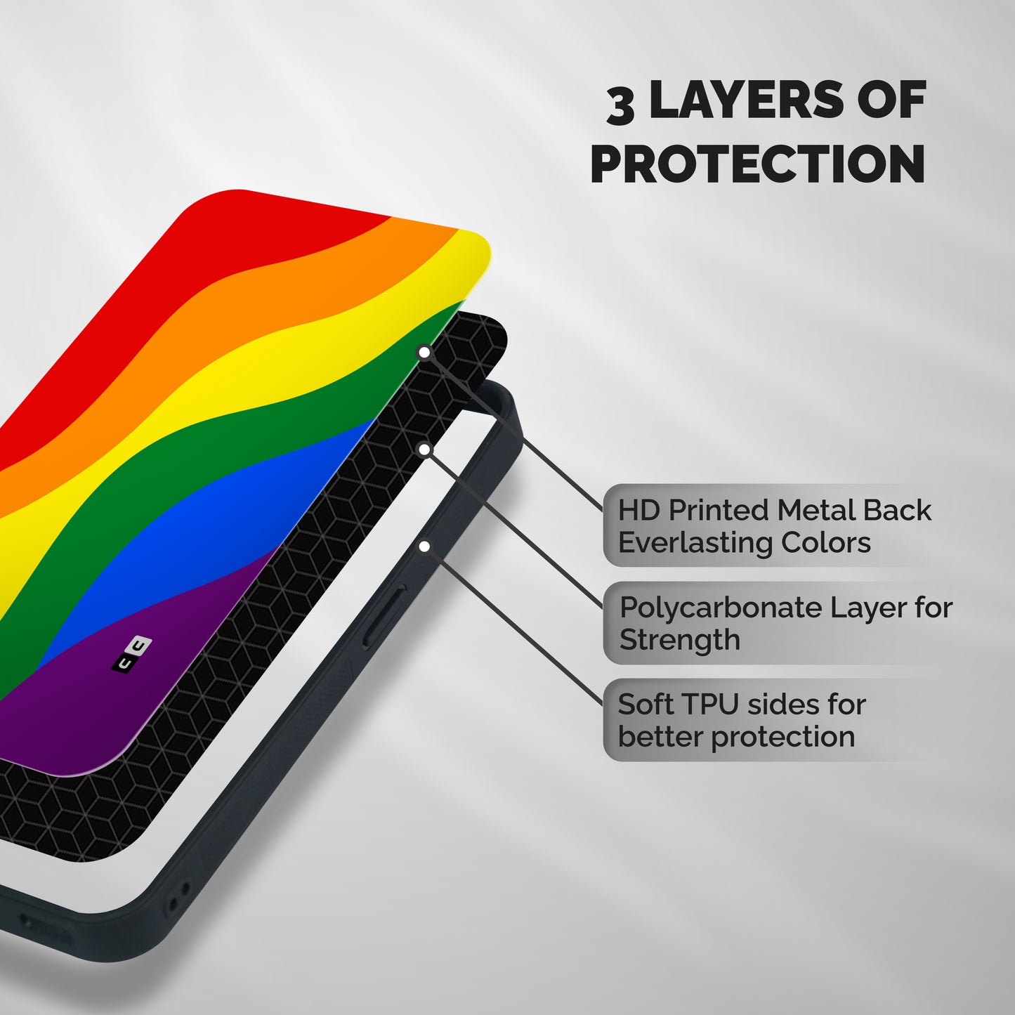 Rainbow Slant Curves Shockproof Hybrid Protection (Metal + TPU) Back Case Cover