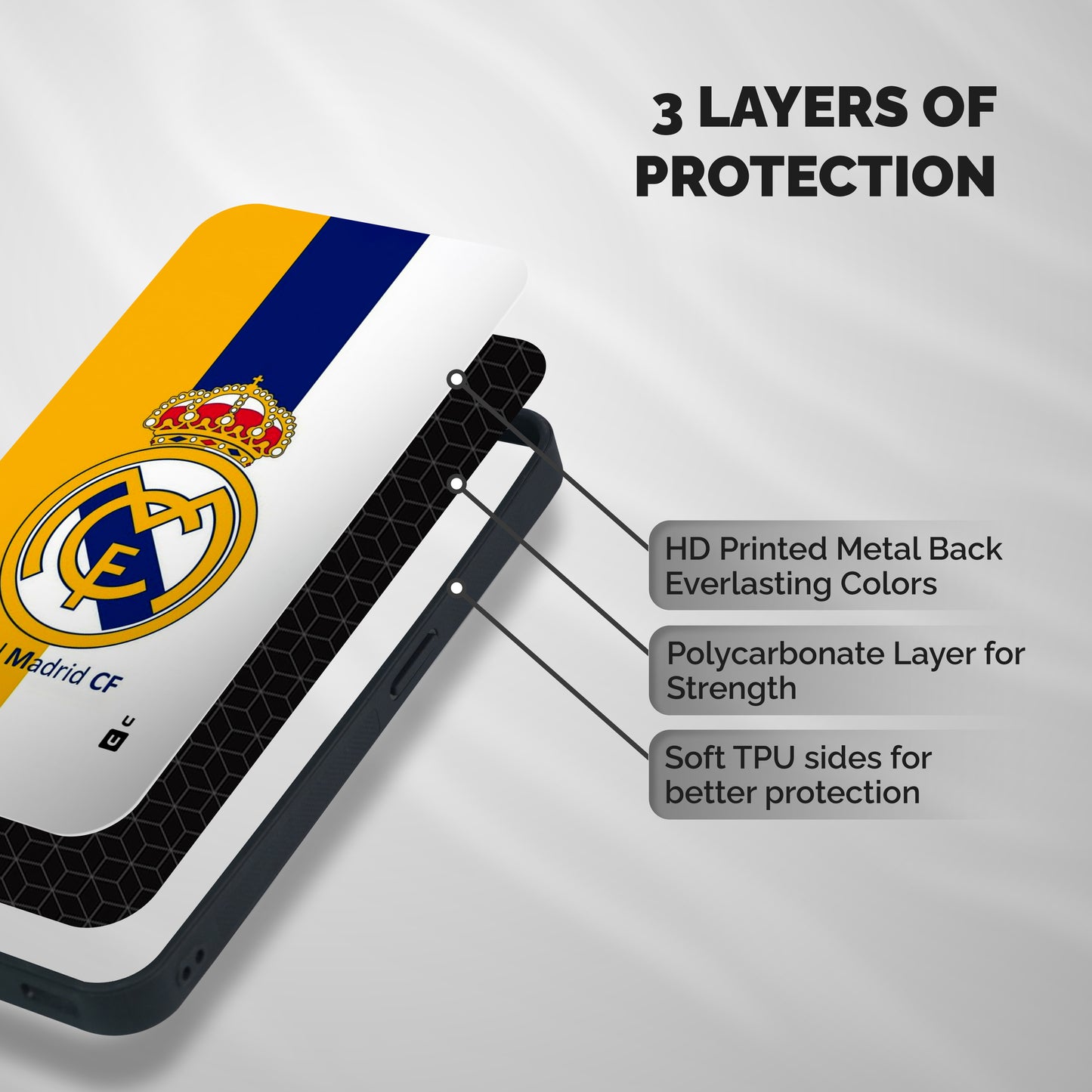 Real Madrid Shockproof Hybrid Protection (Metal + TPU) Back Case Cover