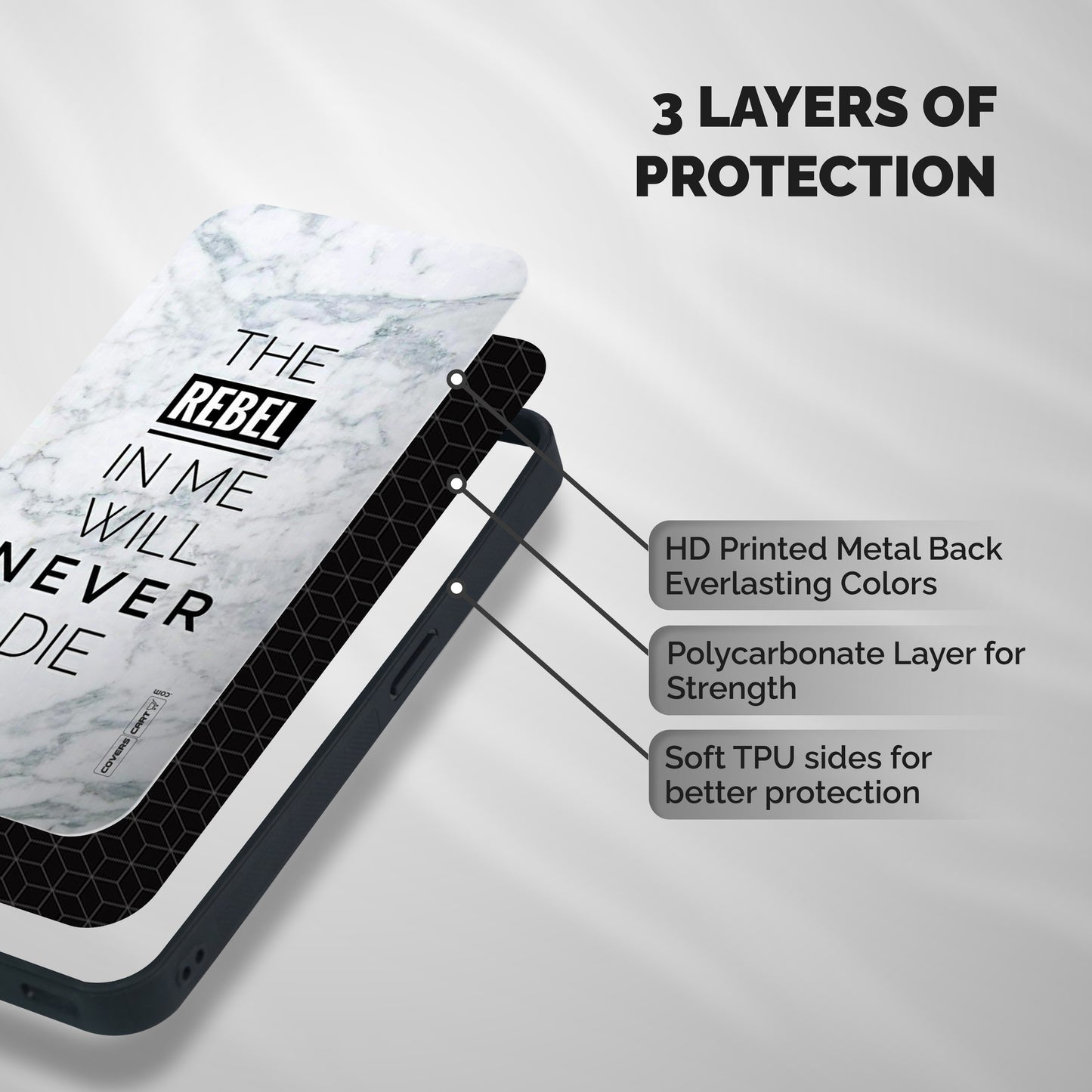 Rebel Will Not Die Shockproof Hybrid Protection (Metal + TPU) Back Case Cover