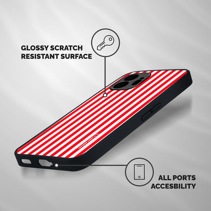 Red And White Straight Stripes Shockproof Hybrid Protection (Metal + TPU) Back Case Cover