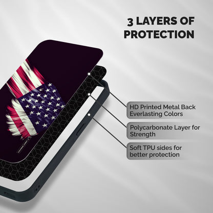 Red And White Stripes Stars Shockproof Hybrid Protection (Metal + TPU) Back Case Cover