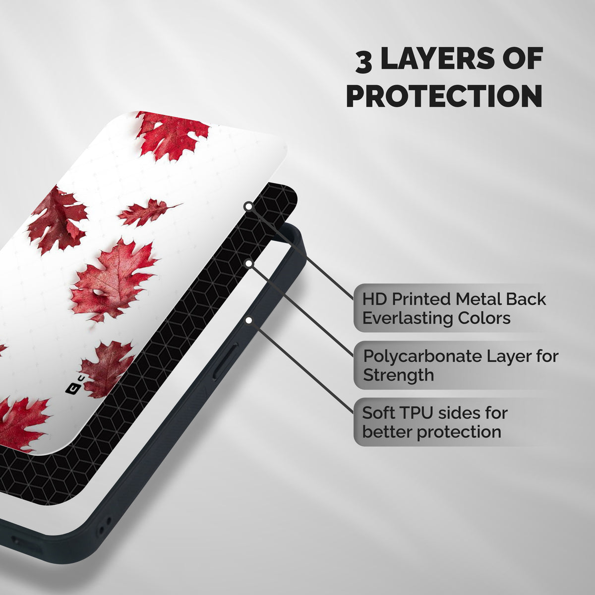 Red Appealing Autumn Leaves Shockproof Hybrid Protection (Metal + TPU) Back Case Cover