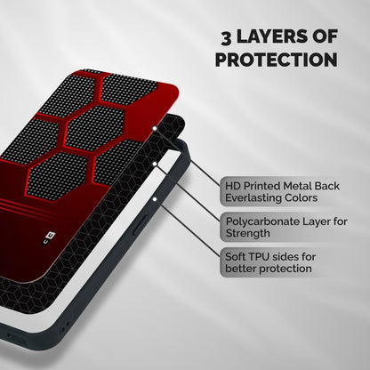 Red Black Hexagons Shockproof Hybrid Protection (Metal + TPU) Back Case Cover