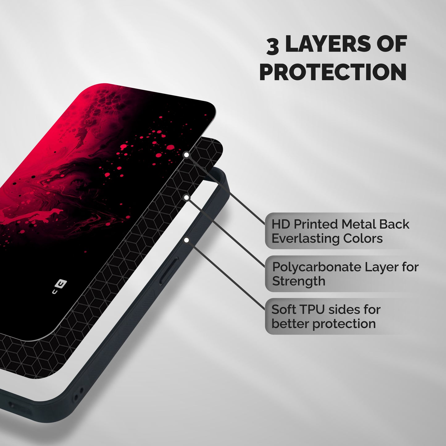 Red Black Splash Art Shockproof Hybrid Protection (Metal + TPU) Back Case Cover