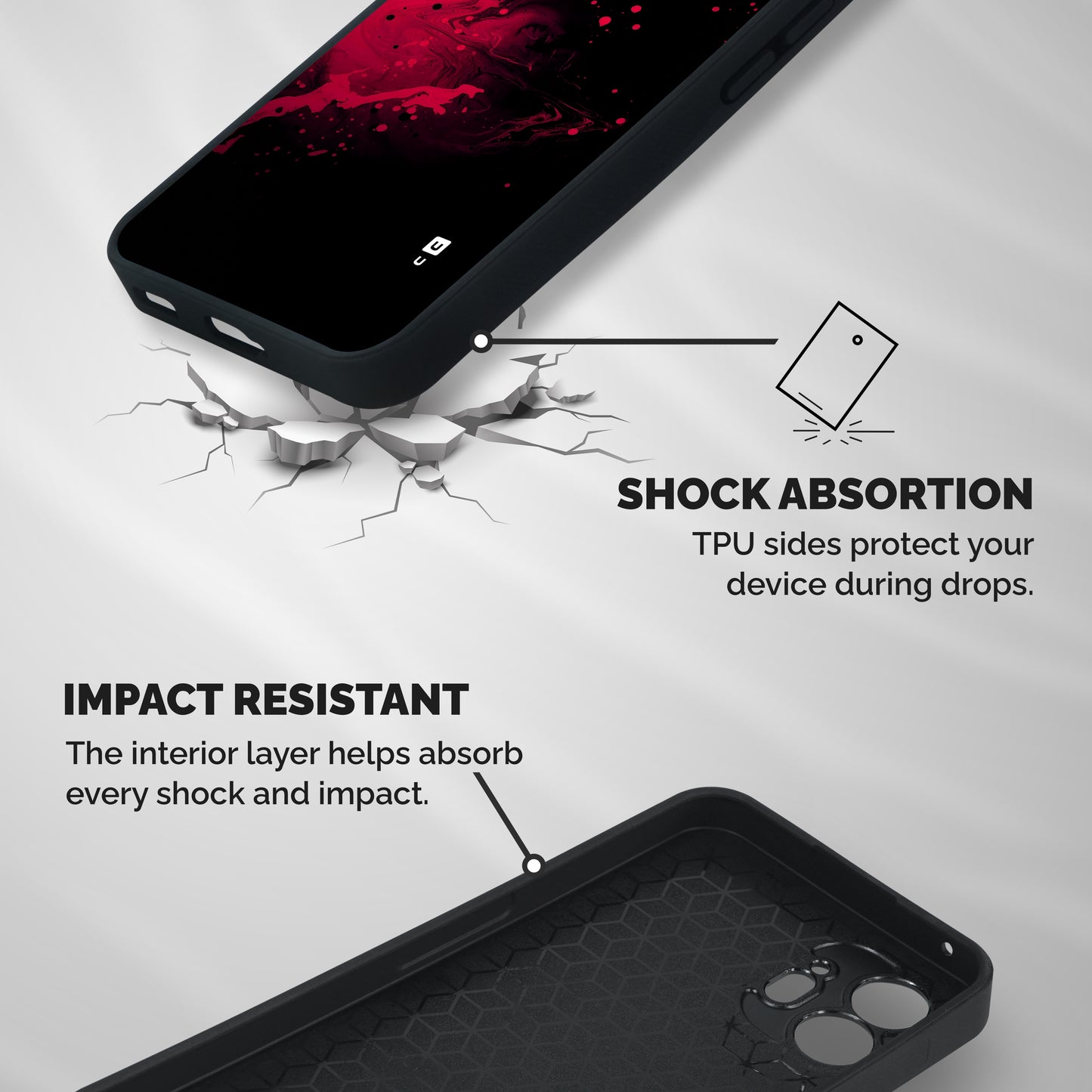Red Black Splash Art Shockproof Hybrid Protection (Metal + TPU) Back Case Cover