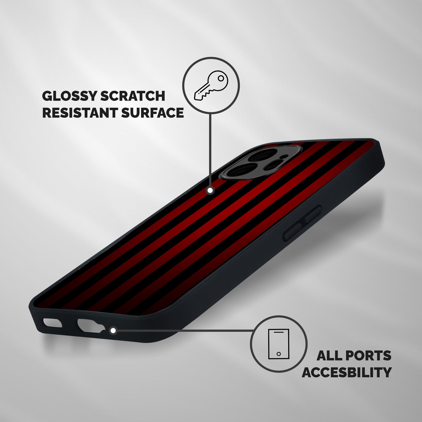 Red Black Stripes Shockproof Hybrid Protection (Metal + TPU) Back Case Cover